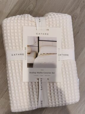 New!Scallop Waffle Cotton Coverlet Set Y2K Cottagecore Retro Luxury Shabby Chic